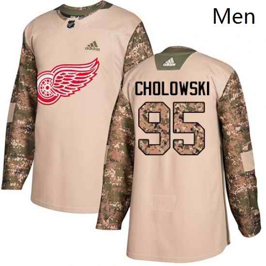 Mens Adidas Detroit Red Wings 95 Dennis Cholowski Authentic Camo Veterans Day Practice NHL Jersey